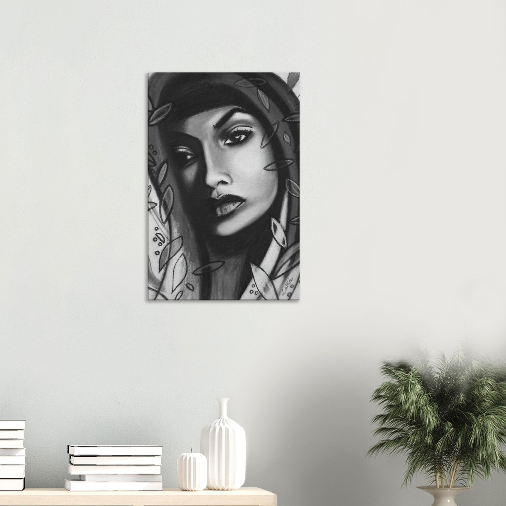 Beautiful Charcoal Portrait - Gita - Canvas Print