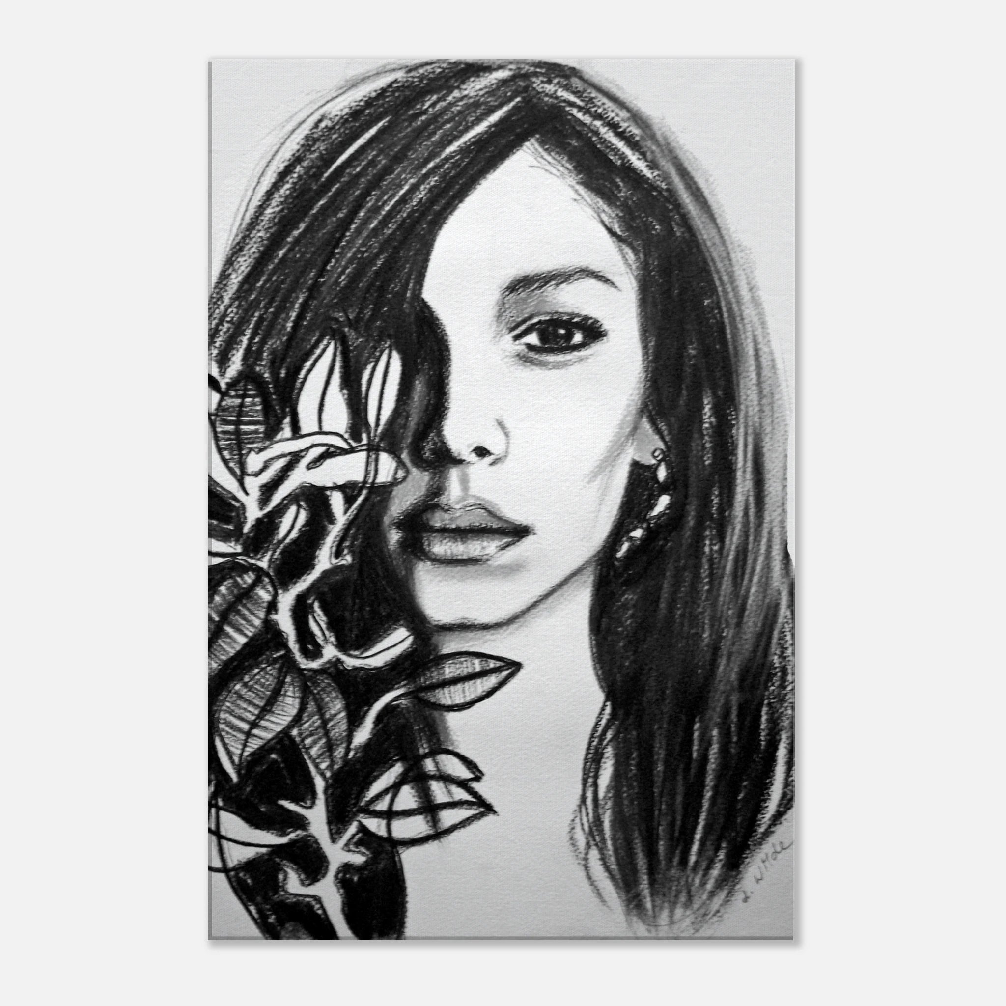 Expressive Charcoal Portrait - Angie - Canvas Print