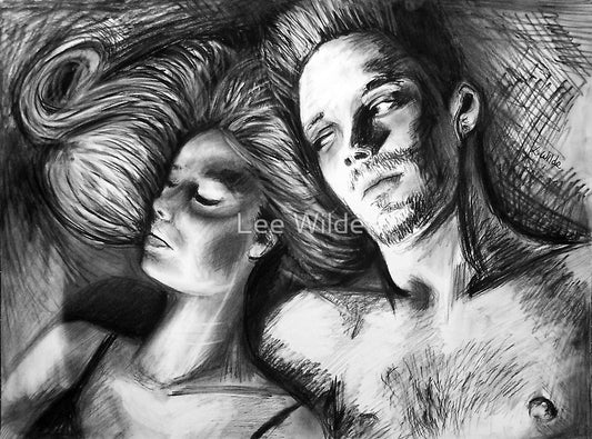 Charcoal  Drawing of Unhappy Lovers - Let It Flow